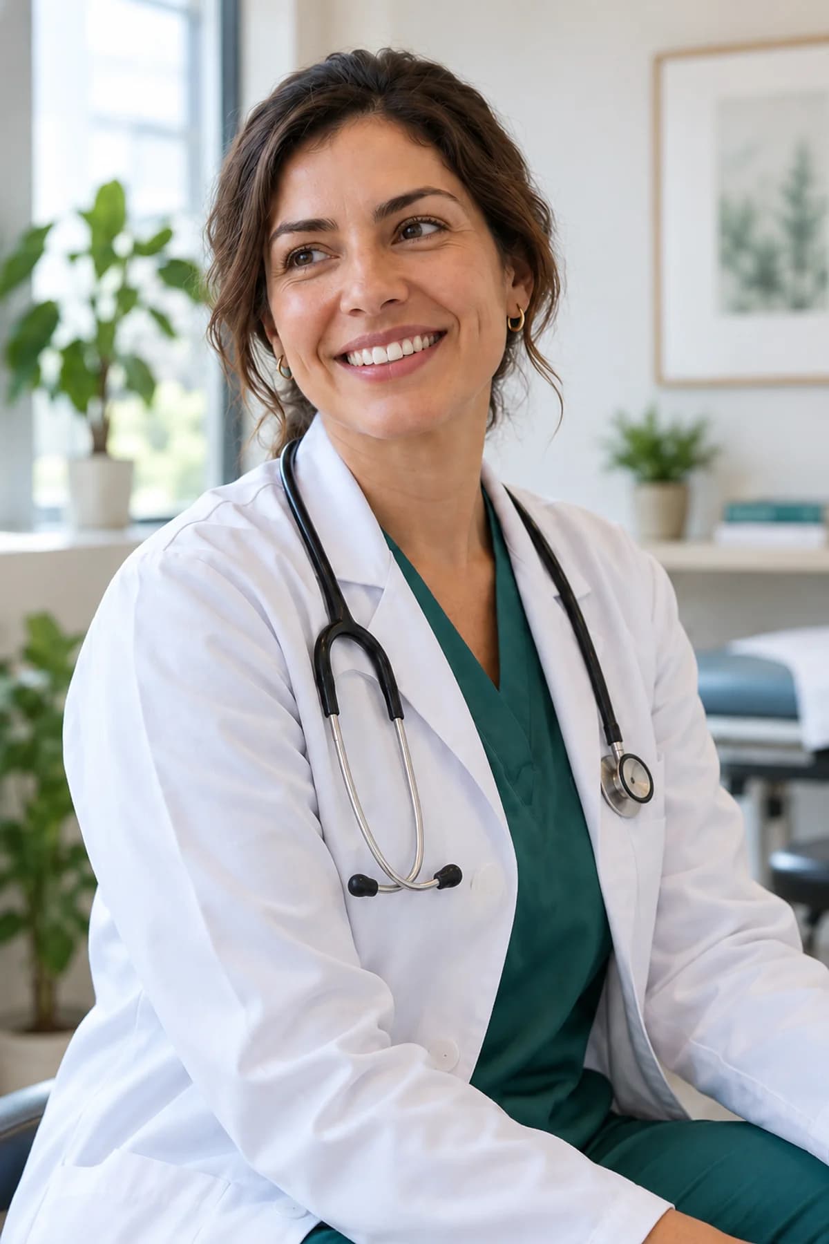 Médica sorrindo em um consultório